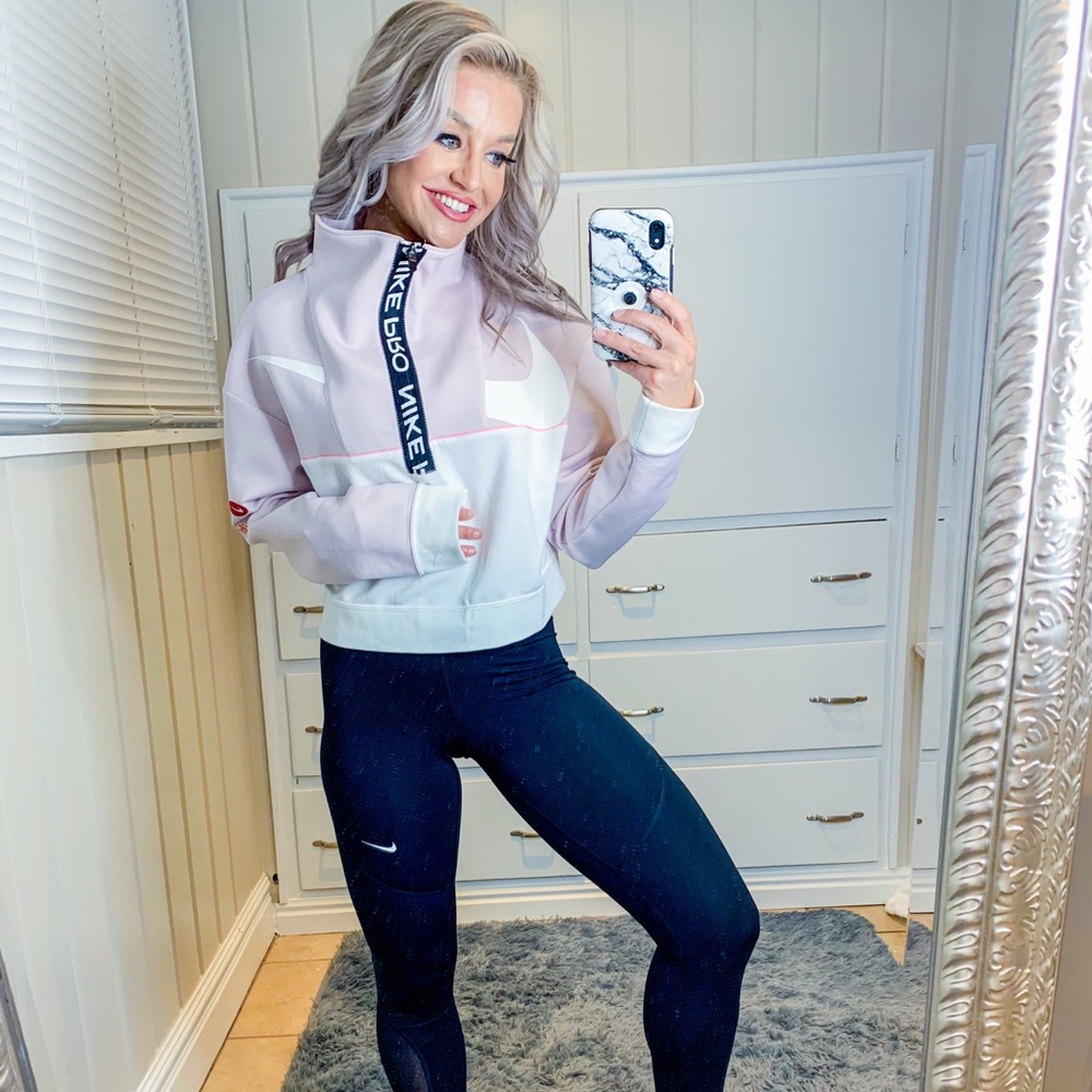 Nike Pro Crop Jacket Pink & White
